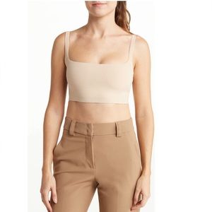A.L.C. Sofie Glacé Bandage Stretch Knit Square Neck Bralette Crop Top Tan XL NWT